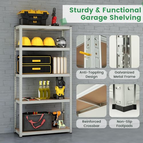 Goplus 5 Tier Adjustable Garage Shelving Unit, Heavy-Duty Metal Storage Shelves w/ 2000 lbs Max Load, 35”W x 16”D x 71”H Multipurpose Organizing Shelf for Warehouse, Shed, Pantry thumbnail 7
