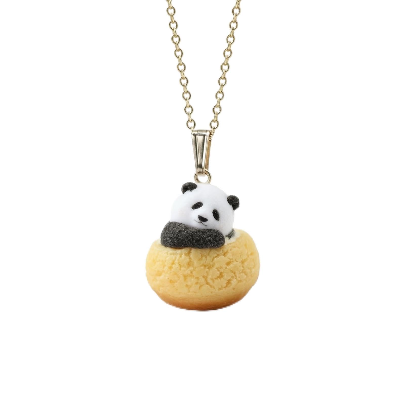 Collana con Pendente Panda Collana Femminile Collana Pendente Ciondolo in Resina Catena Delicata con Fermaglio Look Decorativo E Materiali Oro, 38+7cm, Panda Sdraiato