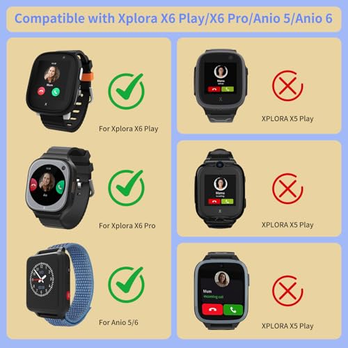 chinbersky Nylon Elastische Armband kompatibel mit Xplora X6 Play/Anio 6 Armband, Kids Smartwatch Weicher, Atmungsaktiver Nylon Stoff mit Magnetisch für Jungen und Mädchen für Xplora X6/X6Pro/Anio 6
