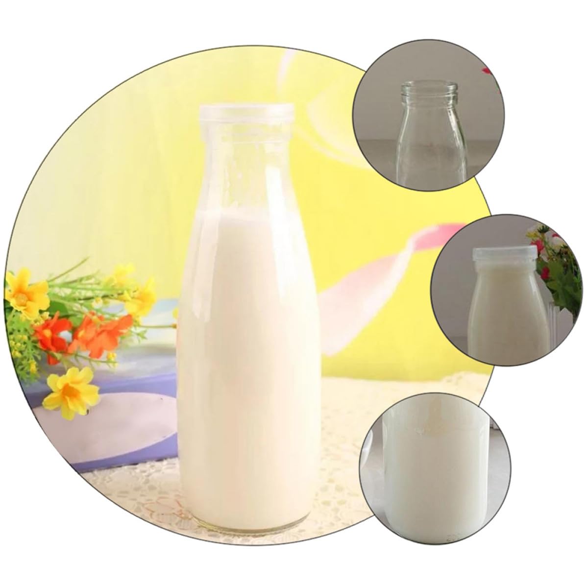 Ciieeo 500ml Glasflaschen 4 Stück Packung mit Deckel für Milch und Saft