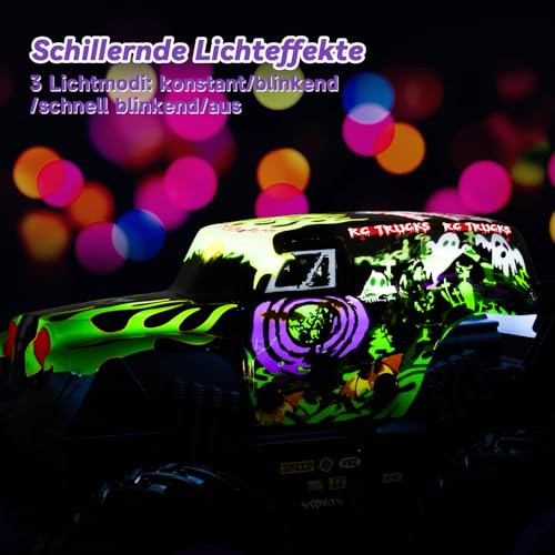 Monstertruck Ferngesteuert, 20KM/H Monster Truck mit Licht und Musik, 2.4GHz Ferngesteuertes Auto mit 360°Drehung, 1/20 Ferngesteuerter Monstertruck mit 100MIN, 3 4 5 6 7 8 Jahre Junge