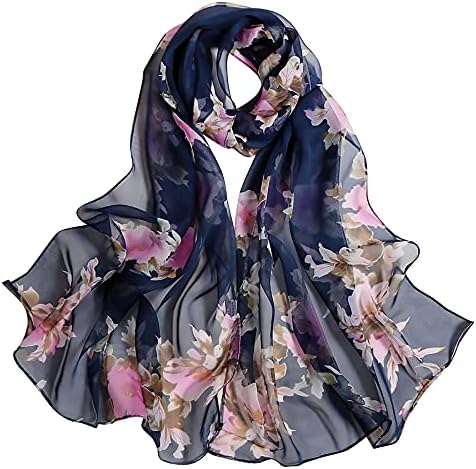 Ladies Floral Chiffon Scarf - Sunscreen Fashion Scarf Flower Print Lightweight Head Scarf Scarves Shawls Wrap For Women