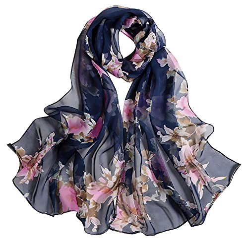 Chiffon Scarf Women - Ladies Scarves Lightweight Floral Print Scarfs Shawls and Wraps for Spring Autumn