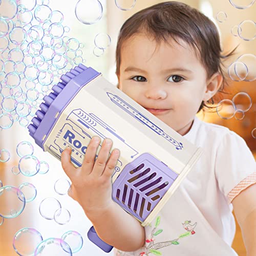 69-Hole Bazooka Bubble Gun Machine With Flash Lights|Rocket Boom Bubble Blower|Giant Bubble Blaster Maker,Toddler Outdoor Toys For Kids Ages 4-8,Gifts For 3 5 6 7 Year Old Boys & Girls,Adults (Purple) #TOP2