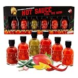 Hot Sauce Gift Set for Mens Gifts - Chilli Skull Spicy Sauce Heat Pack of 6 Different Flavour Sauce Bottle Gift. Great Gifts for Men, Stocking Fillers, Birthday Gifts for Women