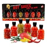 Hot Sauce Gift Set for Mens Gifts - Chilli Skull Spicy Sauce Heat Pack of 6 Different Flavour Sauce Bottle Gift. Great Gifts for Men, Stocking Fillers, Birthday Gifts for Women