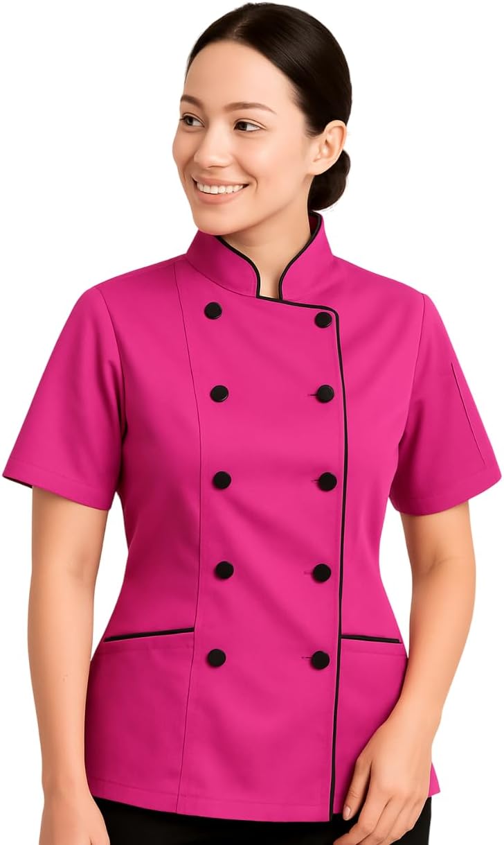 Short Sleeves Tailored Fit Chef Coat Jacket Uniform for Women for Food Service, Caterers, Bakers and Culinary Professional