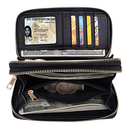 Image of XEYOU Double Zipper Long Clutch Wallet Cellphone Wallet for Women with Removable Wristlet Strap for Credit Card, Cash, Coin, Bill