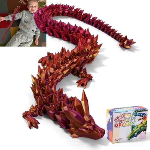 31.5" Giant 3D Printed Dragon Large 3D Dragon Model, Big 3D Printed Figure, Oversized Poseable Articulated Toy, Fantasy Collectible Gift for Desk and Home Decor (Purple Gold, 31.5 inch)