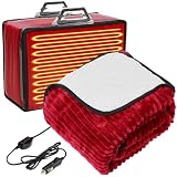 Riakrum 12v Heated Car Blanket 58' x 43', 3 Heating Level Electric Heated Blanket Portable Throw with Temperature Controller Cigarette Lighter Socket for Truck Winter(Wine Red,Ribbed)