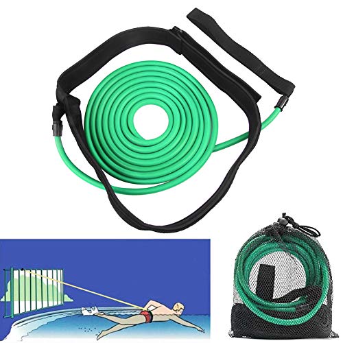 FOOING 4M Swim Training Belts, Swim Training Leash,Swim Tether Stationary Swimming, Swim Harness Static Swimming Belt, Swim Bungee Cords Resistance Bands (Green, 4)