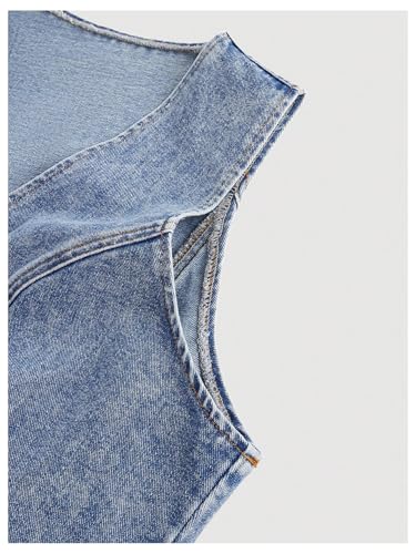 WDIRARA Women's Plus Size Bow Tie Front Denim Vest Jacket Western Sleeveless Jean Outerwear4