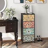 Welfuturer Cómoda con 4 cajones de tela estrecha Armario de tocador bohemio,...