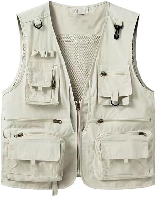 Men Spring Autumn Travel Hiking Fishing Photographer Athletic Vest With Pockets Mesh Cargo Sleeveless Jacket