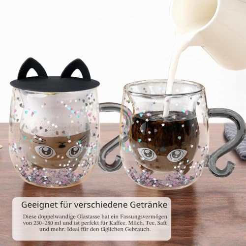 Geschenke für Frauen Katze Doppelwandige Kaffeegläser Valentinstag,Weihnachten,Geburtstagsgeschenk für Frauen,Männer, Mama,Kinder… – Ansicht 3
