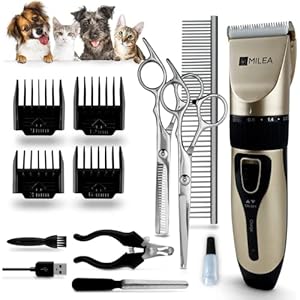 Milea Battery Pet Hair Clipper Short & Long Hair – Especially Quiet Dog & Cat Clipper – Wireless Pet Hair Trimmer – Gentle Dog Hair Trimmer – Donation Action Animal Shelter