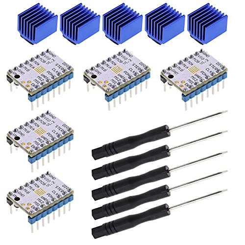 5 Set TMC2208 Module de Pilote Moteur Pas à Pas Tournevis de Dissipateur Chaleur 2.0A Peak 256 Microsteps pour Contrôleur d'imprimante 3D