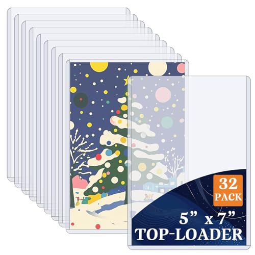 Vmiapxo 32 Pack Toploaders for Cards 5X7 Photo Sleeves Rigid Hard Plastic Card Sleeve-Waterproof Photo Holders Postcard Trading Baseball Cards Collector and Protector (Clear Double Side Display)