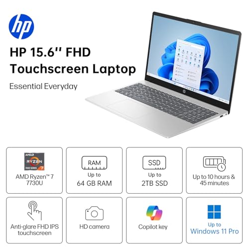 Image of HP i5 Laptop, Intel 10-Core i5-1335U with Lifetime Microsoft Office, 64GB RAM 2TB SSD, Windows 11 Pro, Fast WiFi 6E, Numeric Keypad, Long Battery Life, Ethernet Port, Laptop for Business&Student