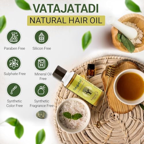 Image of Vatajatadi Hair Care Combo by Ayurved Pratishthan - 200ml Banyan Root Oil + 2 x 60 Vatajatadi Vati Tablets - Natural Anti-Hair Fall Solution - For All Hair Types - Pack of 3