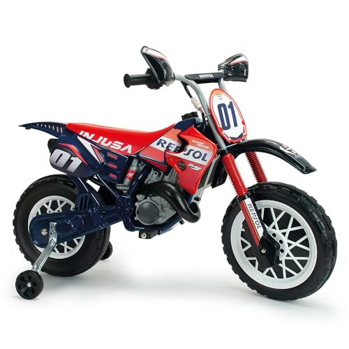 Repsol Elektromotorrad für Kinder, 3 Jahre, 4 Jahre, 5 Jahre, 6 V, blau, batteriebetrieben, mit Stützrädern, Gasgriff, 5-6 km/h. INJUSA