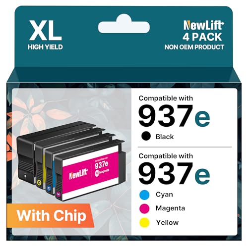 NewLift 937e Patronen 937 XL mit Chip Kompatibel für HP 937 Druckerpatronen Multipack 937XL für HP OfficeJet 9730 9120b 9110b 9720 9130b 9117b 9720b Druckerpatronen(4-Pack Black/Cyan/Magenta/Yellow)