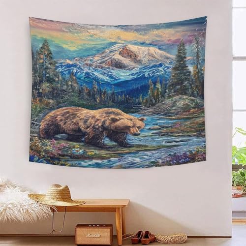 Tapisserie murale ours 3D TNSGHAVED 180x230 cm en tissu pour deco chambre