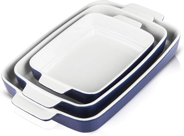 Lasagne Dish Large Deep, Ceramic Baking Set of 3, Rectangular Baking Dishes, Oven Dish, Serving Dish Set for Tapas, Casserole, Roasting, Cooking Dishes for Oven, Gradient Series