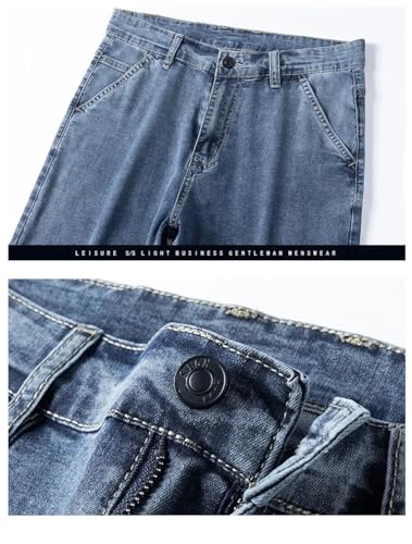 Men's Thin Vintage Jeans Straight Trousers Slim Elastic Breathable Male Clothing Denim Trousers2