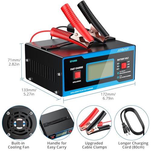 Image of AUTOUTLET Upgraded 8 Volt Battery Charger for Golf Cart Automotive Battery Charger and Maintainer 0-14A with Cable Clamps for 6 /8 /12 /14 /16 /24V Lead-Acid Batteries
