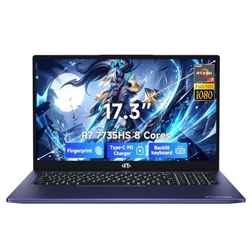 Image of NIMO 17.3 inch Gaming Laptop, AMD Ryzen 7 7735HS(8C /16T) 16GB DDR5 1TB SSD, Radeon 680M Graphics, Backlit Keyboard Fingerprint, Win 11 100W PD, 180 FHD IPS Display, Computer for Gamers Creators