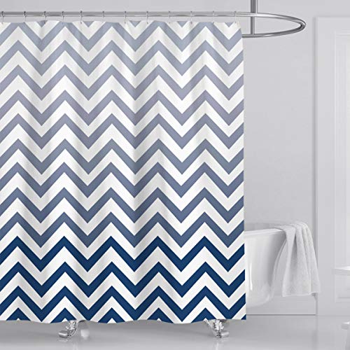 Yeacun Chevron Shower Curtain 72" X 72", Navy Chevron Shower Curtains With 12 Hooks, Waterproof Curtain For Bathroom, Fabric Bathroom Curtains, Decorative Bathroom Accessories #TOP1