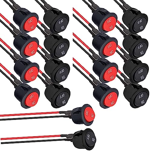 RUNCCI-YUN 20pcs Interruptores Basculantes Redondos, Interruptores de Botón, Interruptor de Palanca para Coche, SPST 2 Pines On/Off 6A/250V 10A/125V AC Negro Rojo