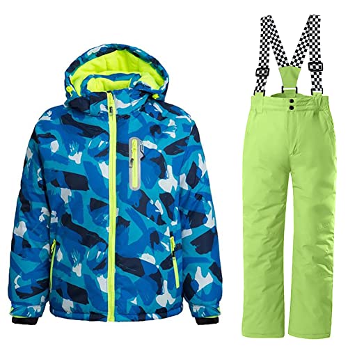 Wowulovely Boy's Ski Jacket Pants Windproof Snow Suit Waterproof 2-Piece Snowsuit Girls Unisex (Ty,Green 10) #TOP21