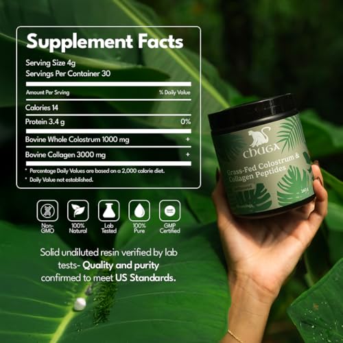 Chuga Grass Fed Colostrum & Collagen Peptides 60 Servings | Enhances Hair & Nails | Glowing Skin | Gut Wall Strengthening