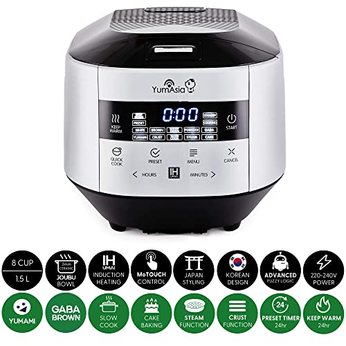 Yum Asia Bamboo cuociriso con riscaldamento a induzione (IH) e ciotola in ceramica, 7 funzioni di cottura del riso, 4 funzioni multicucina, display LED Motouch (1.5L) 220-240V UE - immagine 3