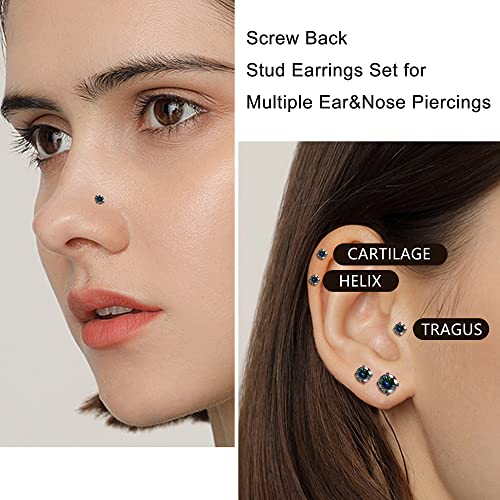Jstyle JT-J-E0204-C Screw Back Stud Earrings Set 20G Surgical Steel Cubic Zirconia Cartilage Piercing Jewelry thumb #5