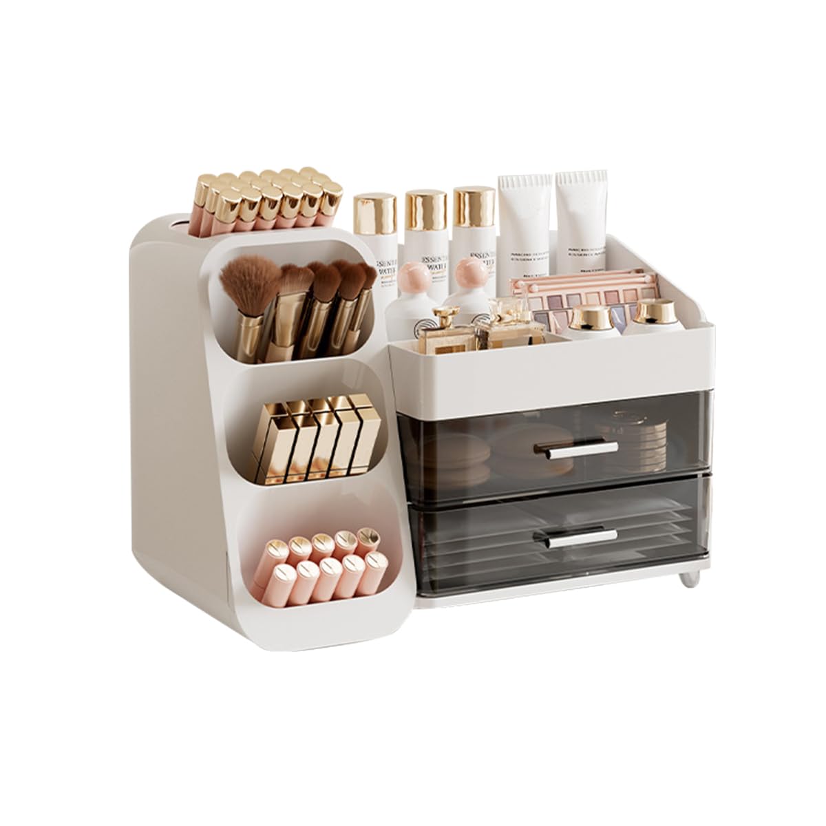 Organiseur de maquillage avec tiroirs anti-poussière et rangement pinceaux grand volume