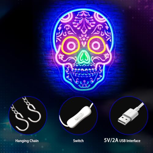 Image of Neon Sign, Skull Neon Signs for Wall Decor LED Signs Neon Light