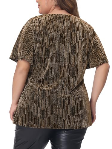 Agnes Orinda Plus Size Metallic Tops for Women V Neck Short Sleeve T-Shirt Party Top Glitter Blouses4
