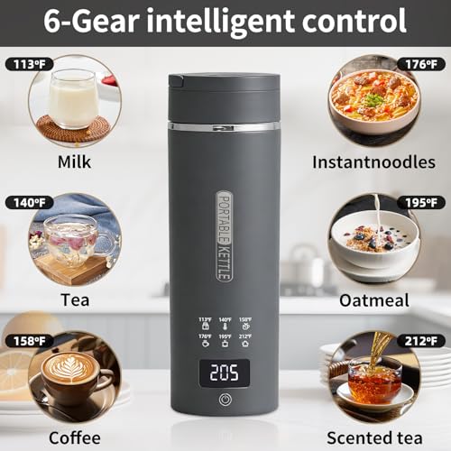Image of Travel Electric Kettle, LCD Display with 6 Temperature Settings, 304 Stainless Steel, 450ml /15.2oz, Auto Shut-Off and Boil-Dry Protection, Compact Portable Electric Kettle, Gray