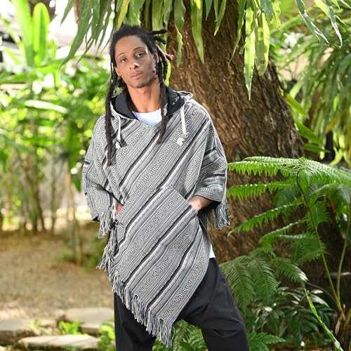 Image of Virblatt - Men's Mexican Poncho | 100% Cotton Baja Hoodie | Reversible Winter Cape | Warm Hooded