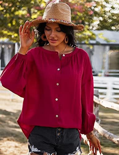 Yeokou Womens Casual Loose Button Down Shirt Fashion Lantern Sleeves Blouse Top 2 Yeokou Womens Casual Loose Button Down Shirt Fashion Lantern Sleeves Blouse Top