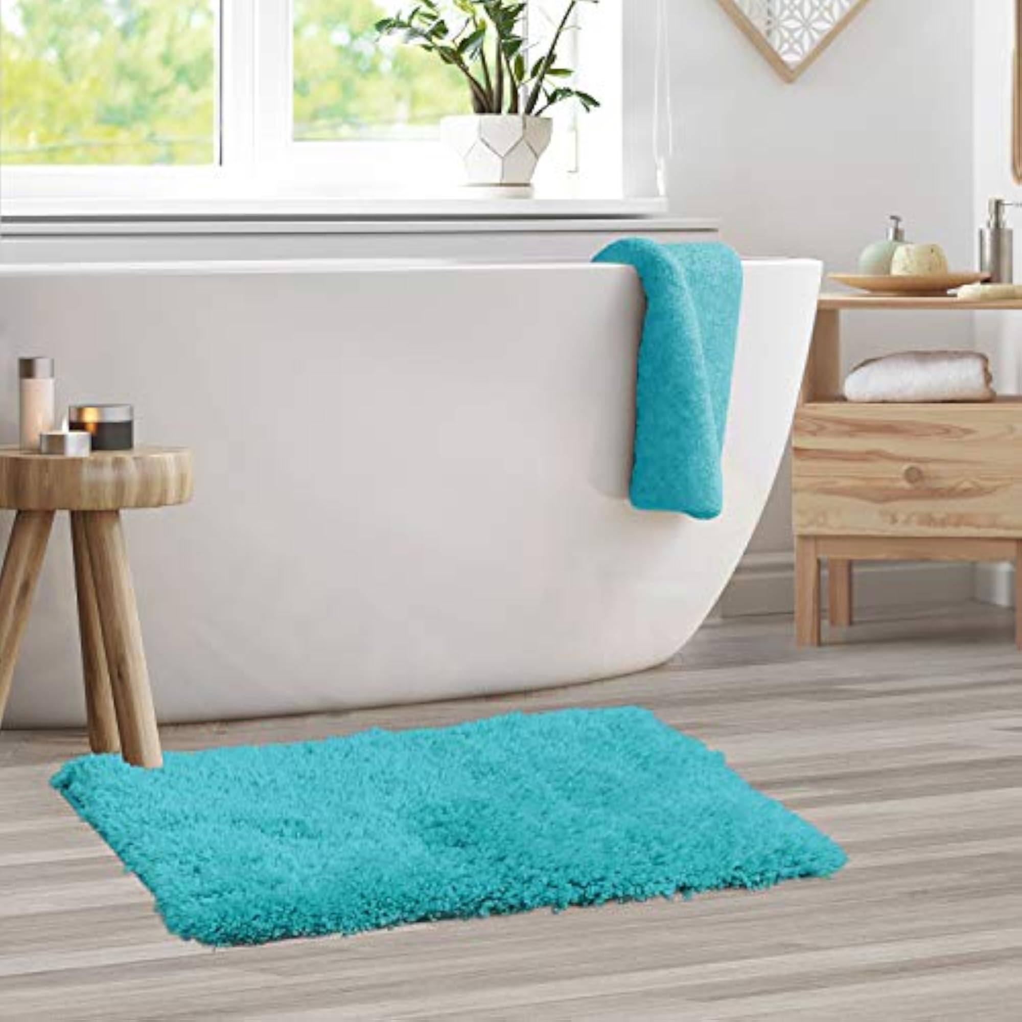 Shaggy Bath Rug with Non-Slip Backing, Teal
