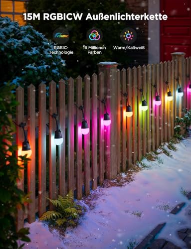 Govee LED Lichterkette Außen 2, 15M Dimmbare RGBICW Outdoor Lichterkette – Ansicht 2