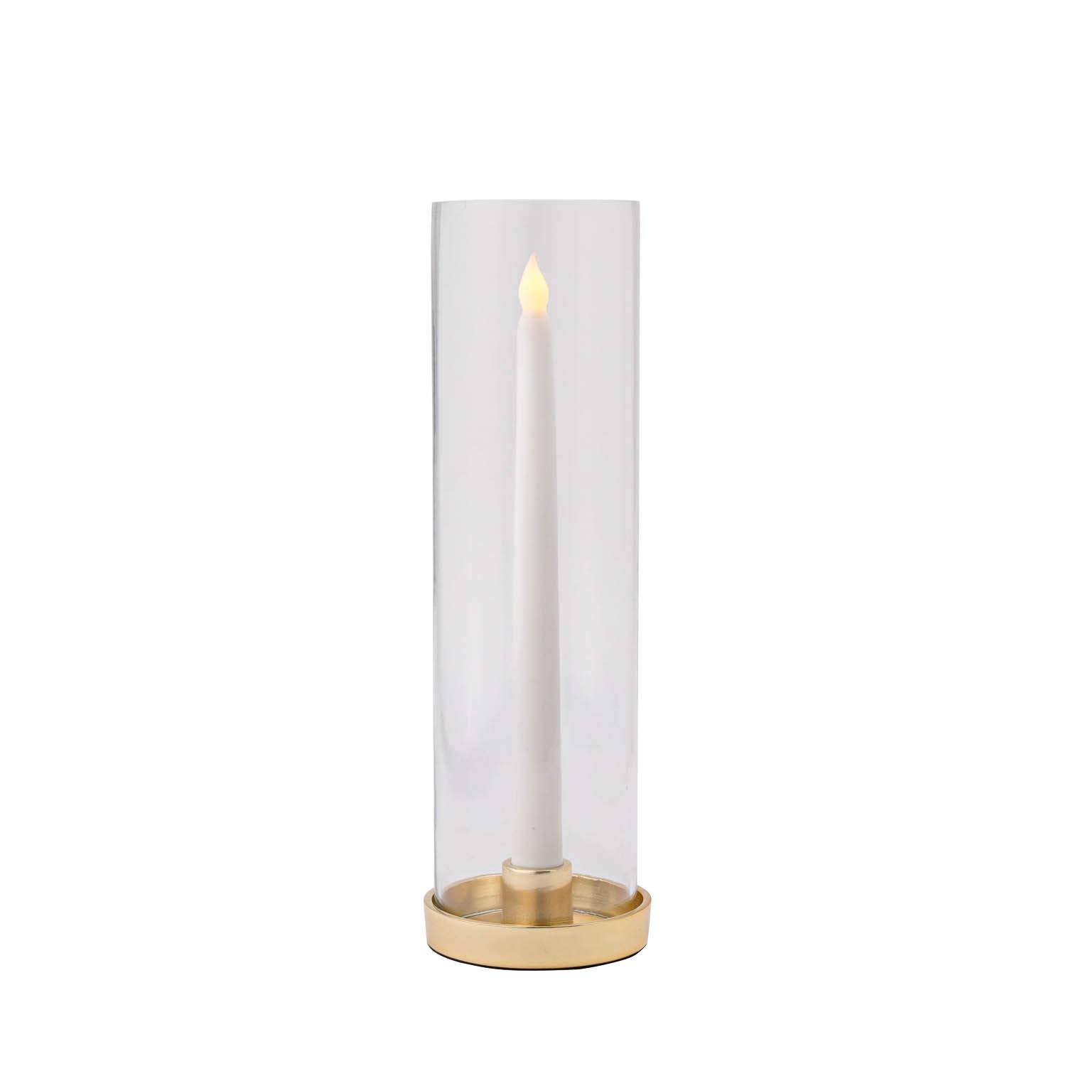 Hurricane Taper Candle Holder Clear Glass Chimney with Brass Base, 12