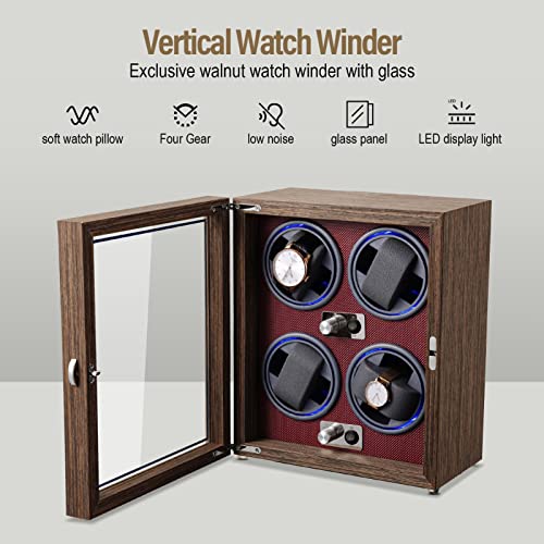 Lalahoo Watch Winder For Automatic Watches, Ultra Quiet Motor For 4 Automatic Watches With Led Lights, Automatic Watch Winder With 4 Rotation Modes #TOP3