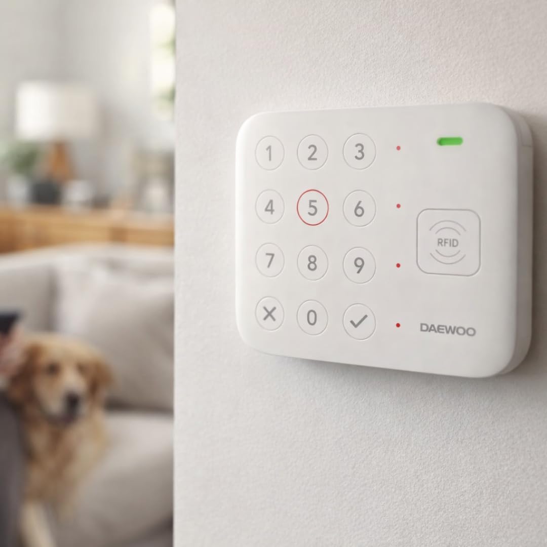 Daewoo Zestaw alarmowy WiFi/GSM Vigilia VIG103+ - system bezprzewodowy i bez subskrypcji, kompatybilny ze zwierzętami, czujnikami i syreną w zestawie + kamera nadzorująca Full HD, aplikacja w zestawie