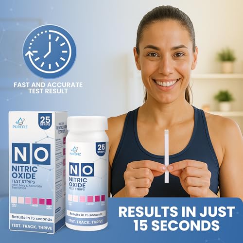 Image of Nitric Oxide Test Strips (25 Pack) - Easy-to-Use Saliva Test for Nitric Oxide Levels | Results in 15 Seconds | Track the Effects of NO Supplements | Support Energy, Circulation & Natural Wellness