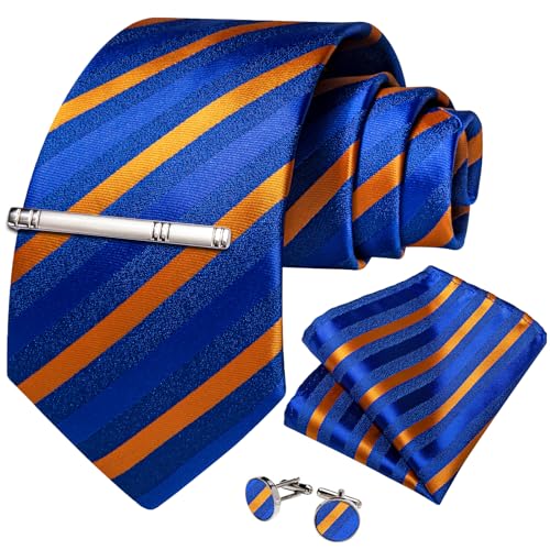 Image of DiBanGu Mens Tie Silk Plaid Striped Necktie and Pocket Square Cufflinks Tie Clip Set with Gift Box Formal Wedding Party